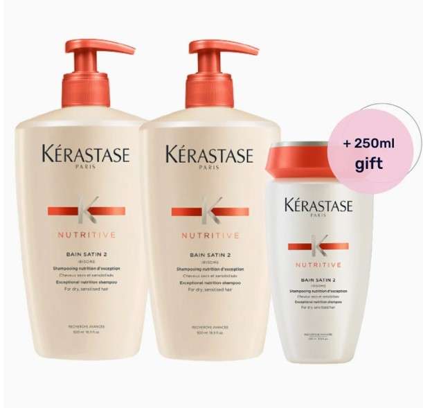 Lot de 3 shampooings Kérastase Nutritive Bain Satin - 1.25L (2 x 500ml + 1 x 250ml) - beautyplaza.com