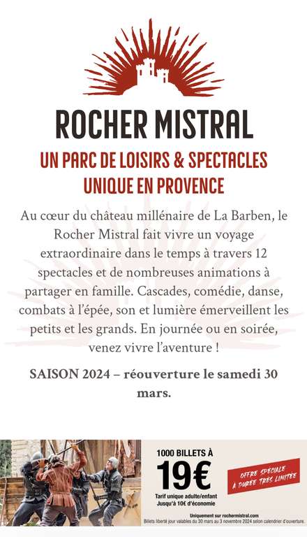 1000 billets non datés Rocher Mistral - Parc Mistral, La Barben (13)