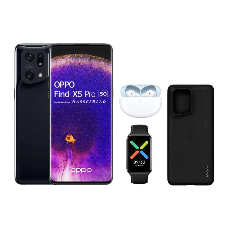 Pack Smartphone 6.7" Oppo Find X5 Pro 5G - 12 Go de RAM, 256 Go + OPPO Watch Free + OPPO Enco Free2i + Coque flip cover