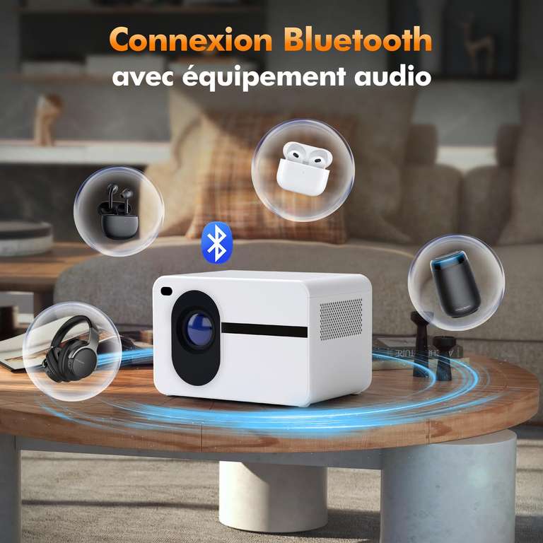 Mini projecteur Qualité d'image 1080p Native Haut-parleurs intégrés, 1200 Lumen, Bluetooth 5.1 (Vendeur tiers)