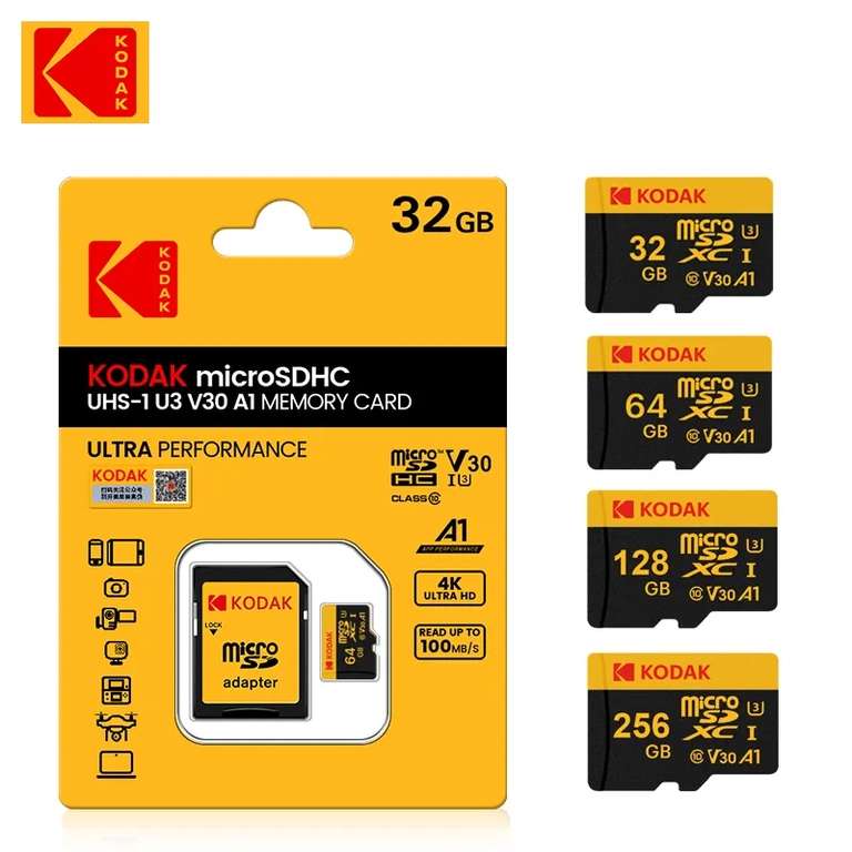Carte mémoire MicroSDXC Kodak - 256 Go, 100/80 Mo/s