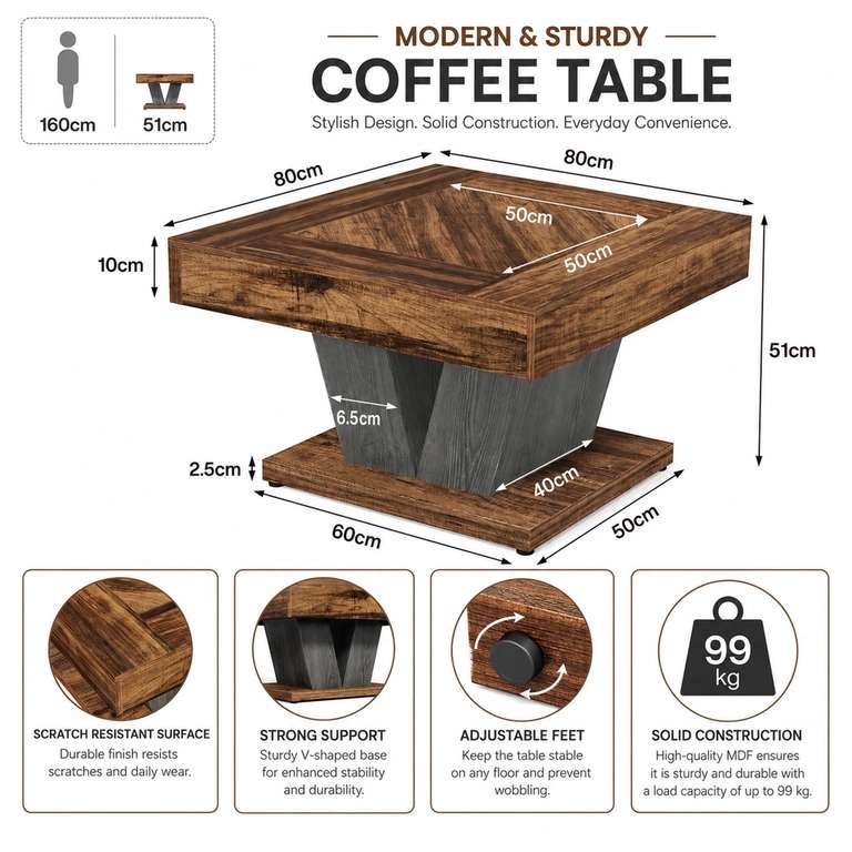 [JoyPlus] Table basse en bois Lantine - Marron rustique et noir ...