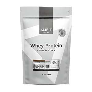 Protéines en Poudre de Lactosérum (Whey) Amfit Nutrition - Cookies et Crème, 75 portions, 2.27 kg