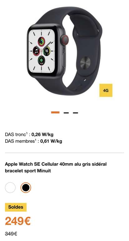 Montre connectée Apple Watch SE - Cellular, 40mm, coloris Or ou Gris