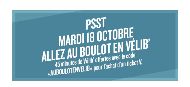 Trajet de 45 minutes en Vélib' offert le mardi 18 octobre