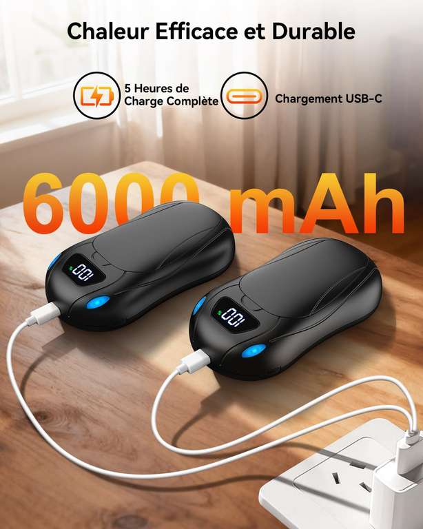 Chauffe-mains Rechargeable USB - Autonomie 12h, 3 Niveaux De Température (40-49°C), Design Magnétique Séparable