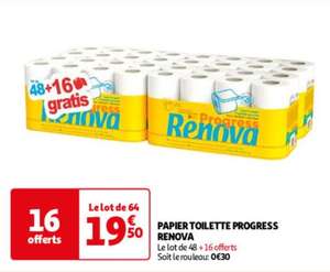 Pack de 64 Rouleaux de papier toilette Renova Progress - 48 + 16 offerts