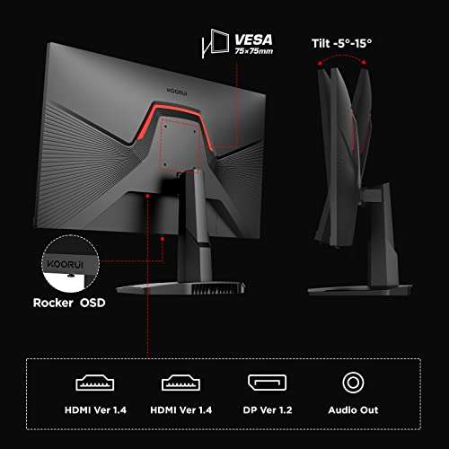 Ecran PC gaming 24.5" KOORUI - FHD, Dalle VA, 170 Hz, 1 ms, FreeSync / Compatible G-Sync (Vendeur tiers)