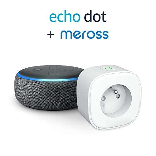Enceinte Connectée Echo Dot (3ème génération), Tissu anthracite + Meross Smart Plug (Prise connectée WiFi)