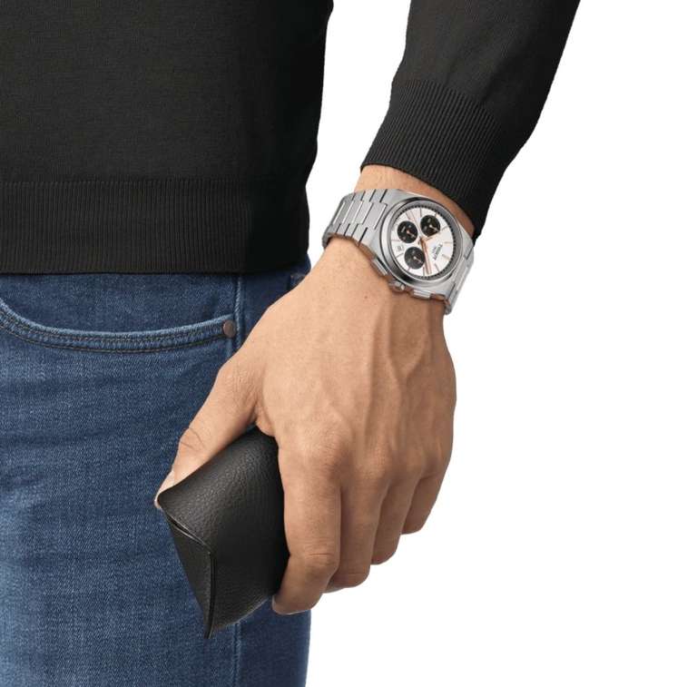 Montre Tissot PRX Chronographe automatique cadran argent bracelet acier 42 mm