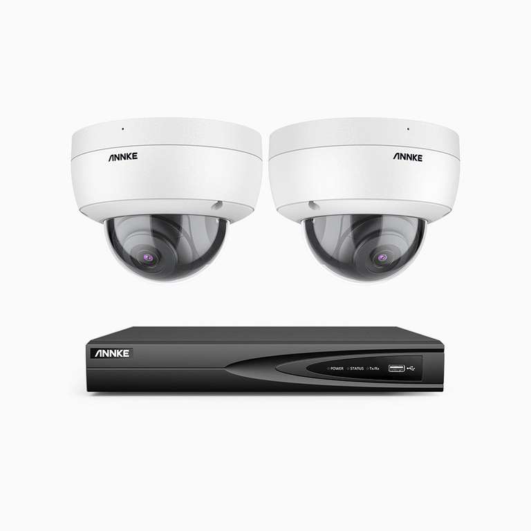 Système de surveillance ANNKE H500 PoE 8CH - 2 Caméras 5MP IP67 (2560x1920) + Enregistreur vidéo NVR (Vision nocturne, RTSP & ONVIF, Alexa)
