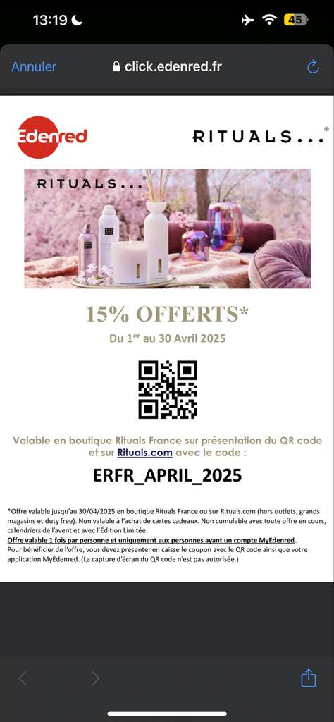 Coupon Code Rituals Rituals : 15% de réduction avec Edenred, code ERFR_APRIL | Dealabs