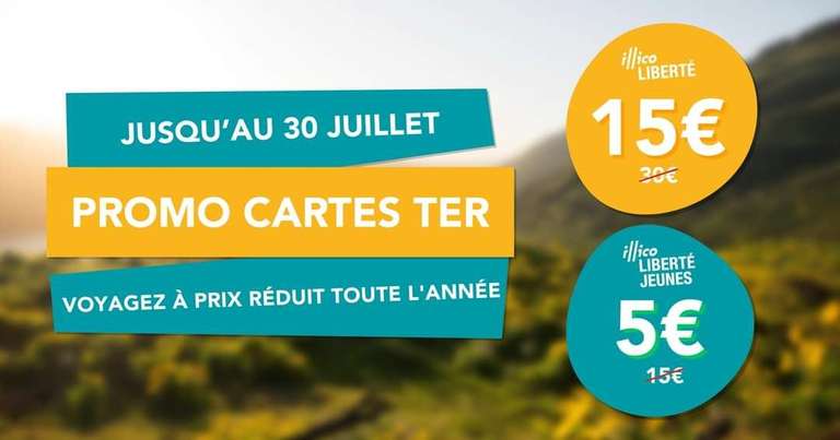 Carte de transport annuelle TER Illico Liberté Jeunes à 5€ (moins de 26 ans) et Illico Liberté à 15€ - région Auvergne-Rhône-Alpes