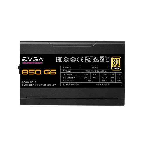 Alimentation PC modulaire EVGA Supernova 850 G6 - 850W (80+ Gold, Garantie 10 ans)