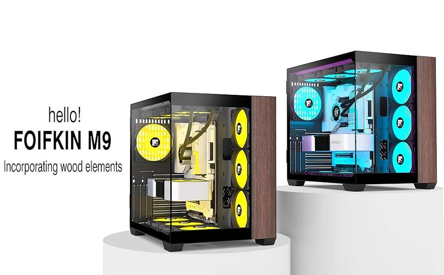 Boîtier PC FOIFKIN En Noyer - Design Élégant Avec 3 Ventilateurs ARGB - Verre Trempé 270° - Pour Gamers Et Créateurs