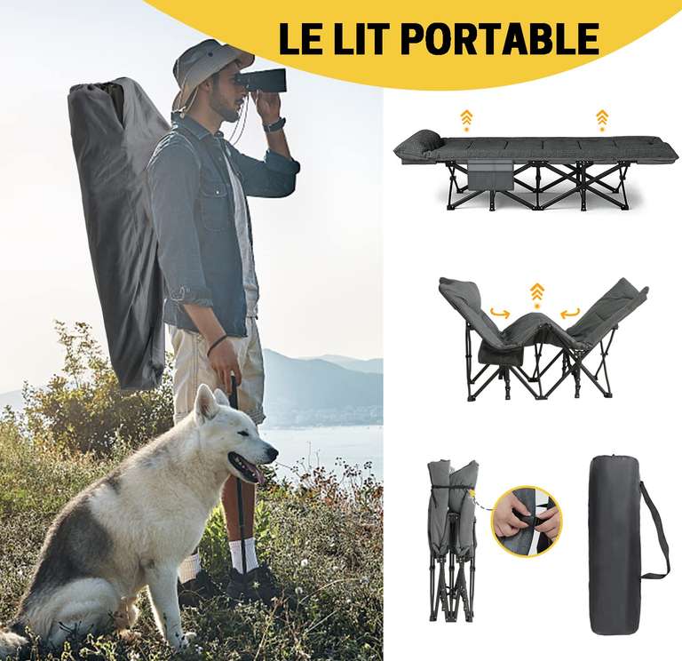 Lit De Camp Pliable ATORPOK - Aluminium, Oreiller Intégré - Pour Camping, Voyage, Intérieur