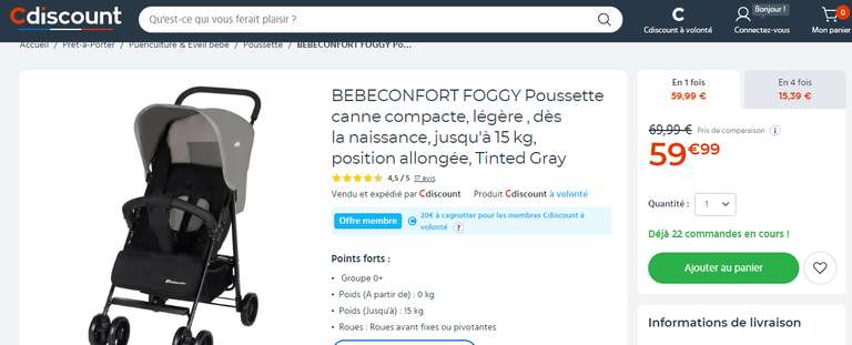 Poussette canne compacte Bébéconfort Foggy (+ 20€ sur la cagnotte CDAV)