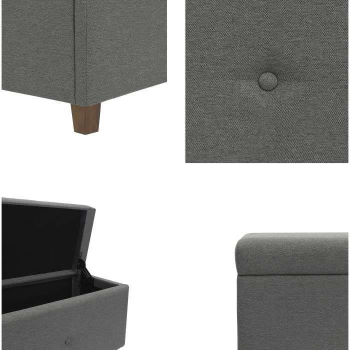 Banc coffre Box - Tissu imitation lin, Gris foncé, Bout de lit, L 160 cm