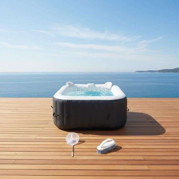 Spa Gonflable 4 Places Carré O’Spazia – 130 Micro-jets Pour Une Détente Totale à La Maison !