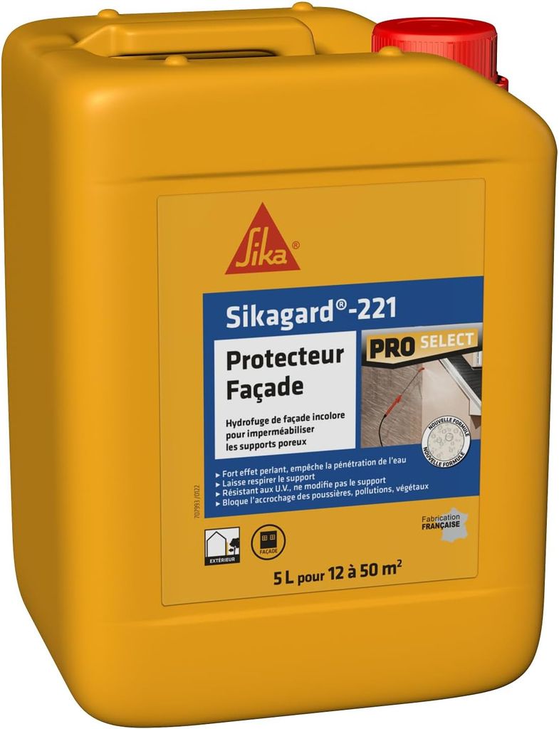 Hydrofuge imperméabilisant façade et mur Sika - Prêt à l'emploi, pour 12 à 50m2-5L