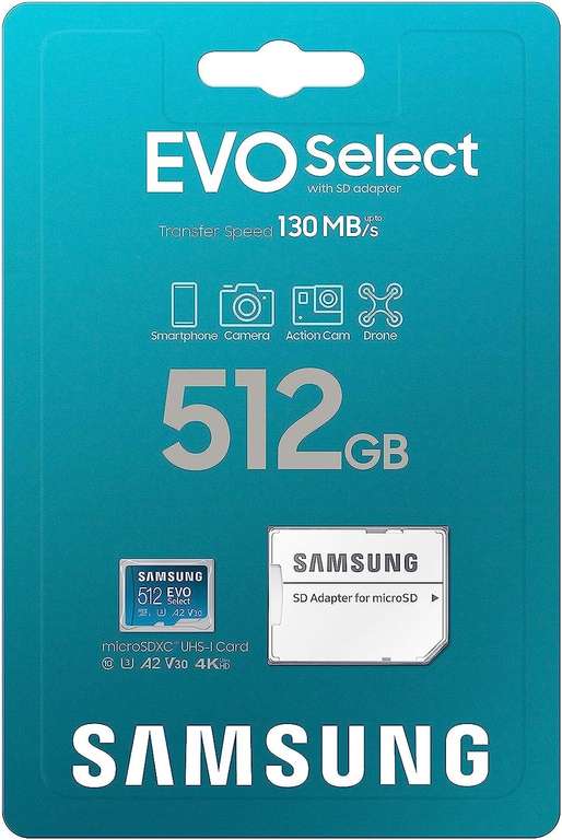 Carte mémoire microSDXC Samsung EVO Select UHS-I U3 - 512 Go