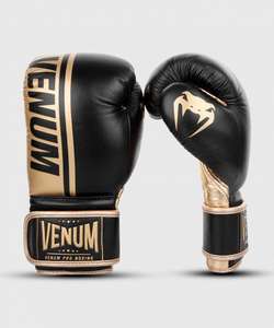 Gants de boxe pro Venum Shield Velcro - Noir/Or (Tailles : 10/12 OZ)