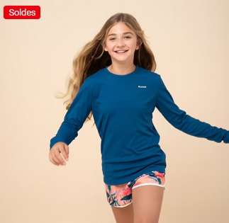 Water T-shirt anti UV surf mixte manches longues Olaian junior bleu - Taille 8 à 15 ans