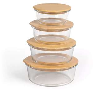 Sélection de boîtes hermétiques en verre Livoo en promotion - Ex : 4 boîtes rondes, Couvercle bambou, 400 ml, 650 ml, 950 ml, 1,3 L