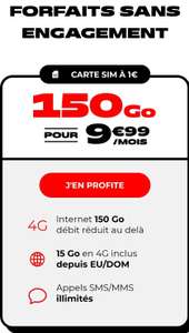 Forfait mobile NRJ Mobile 4G Appels/SMS/MMS illimités + 150 Go de DATA 4G dont 15 Go en Europe/DOM (sans engagement)