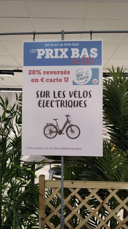 20% de réduction cagnotté dans la Carte U sur les vélos électriques - Super U l'Arbresle (69)