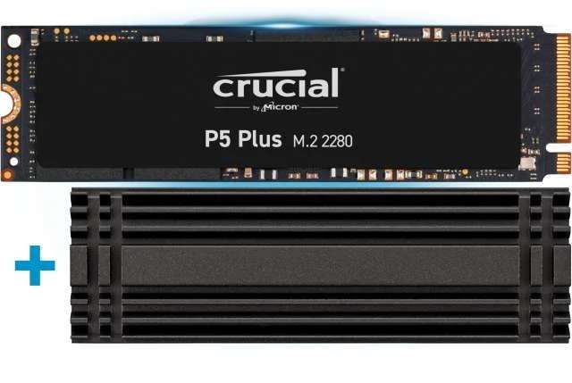 SSD interne M.2 NVMe 4.0 Crucial P5 Plus CT1000P5PSSD8 (1 To, Compatible PS5, jusqu'à 6600Mo/s) + Dissipateur thermique