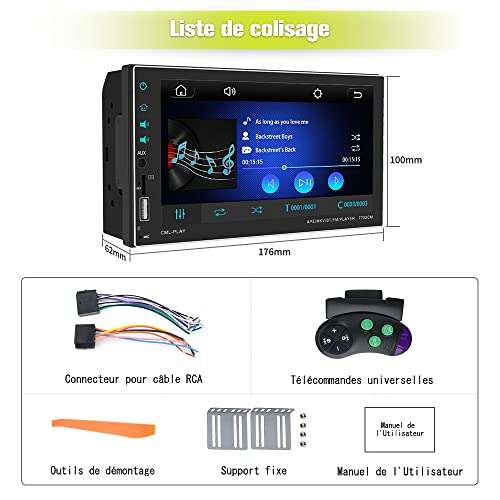 Autoradio 7" Awesafe 2 Din Carplay & Android Auto/iOS Mirror/Auto Link - Écran Tactile (Vendeur Tiers)
