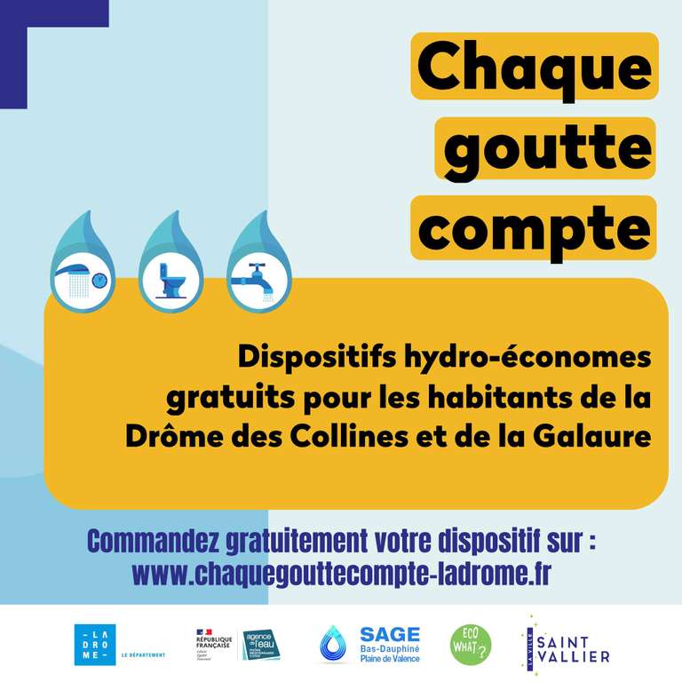 [Habitants] Commande Gratuite de Dispositifs Hydro-Economes - 54 Communes des Bassins Galaure et Drôme des Collines, Drôme (26)