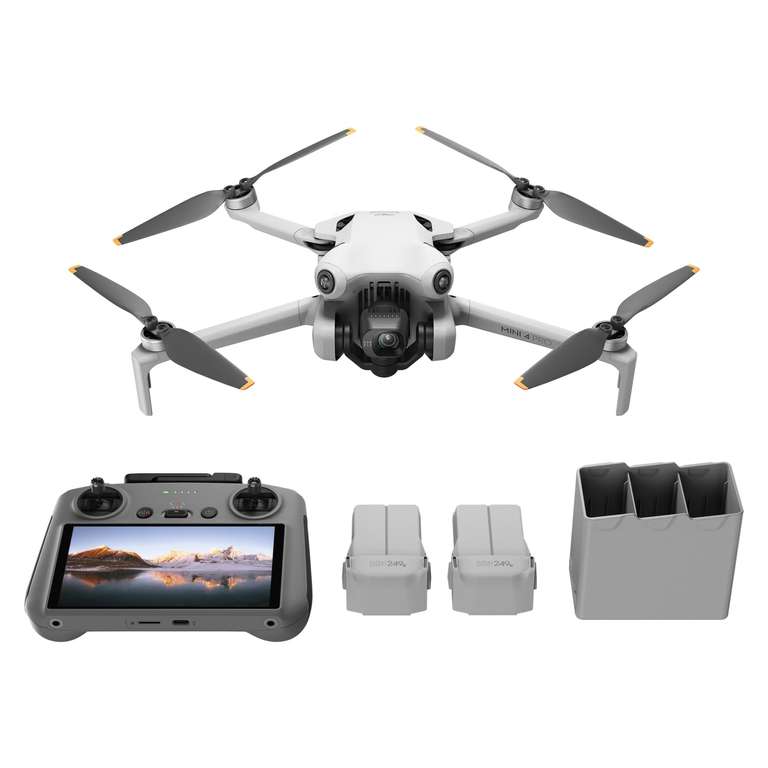 Drone DJI Mini 4 Pro Fly More Combo avec DJI RC 2 (télécommande avec écran), avec caméra, moins de 249 g, temps de vol de 34 minutes