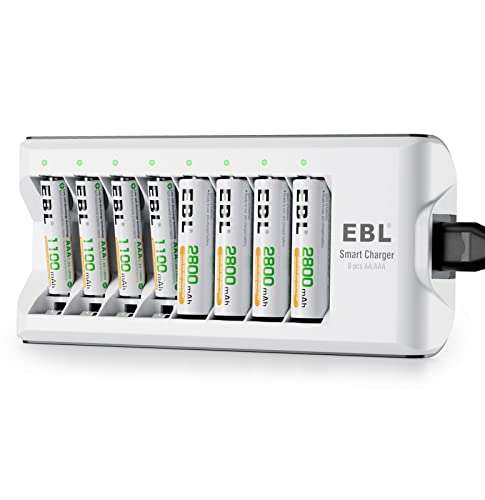 Chargeur de Piles EBL AA et AAA 8 Slots + 4 Piles Rechargeables AA 2800mAh et 4 AAA 1100 + 4 Batteries Manettes Xbox (Vendeur Tiers)