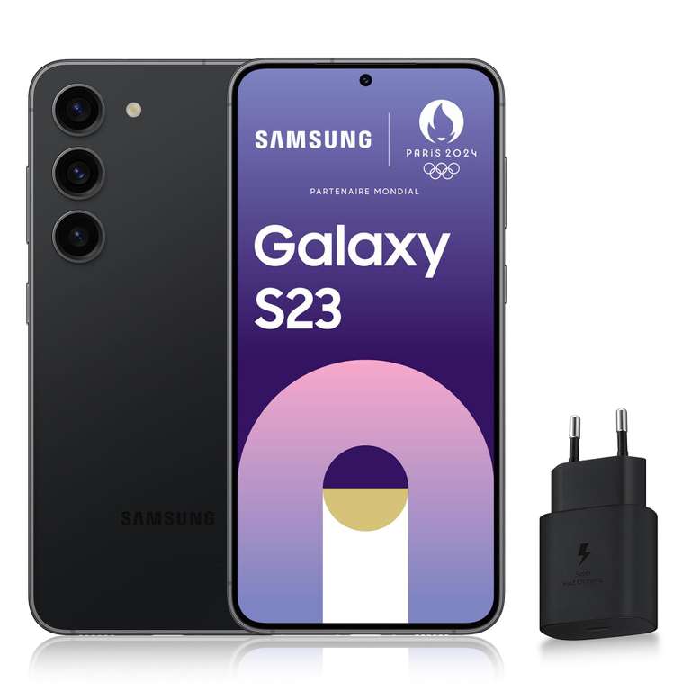 Smartphone 6.1" Samsung Galaxy S23 128 Go + chargeur 25W (via Coupon + via ODR de 100€)