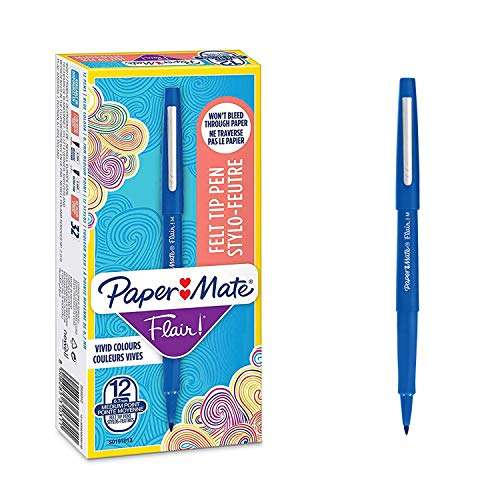 Boite de 12 stylos feutre Paper Mate Flair - Pointe moyenne 0,7 mm, Encre bleue