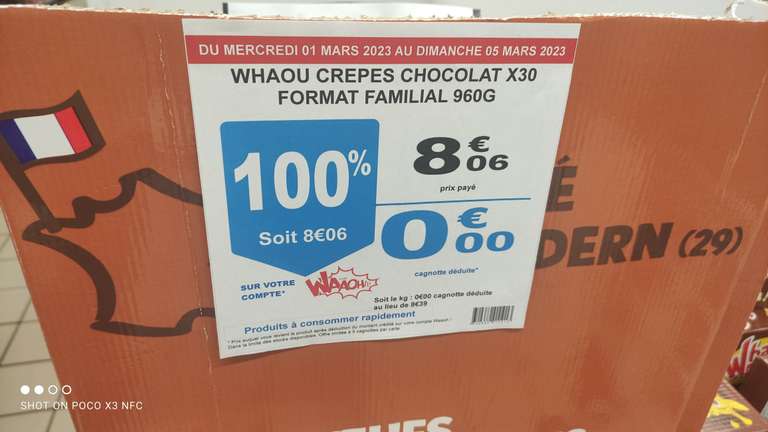 Paquet de 30 Crêpes Whaou Chocolat (via 8.06€ sur la carte fidélité) - Villebon (91)