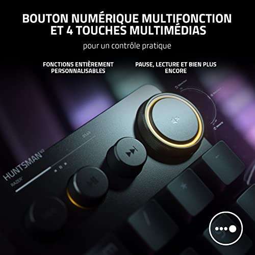 [Prime] Clavier gamer Razer Huntsman v2 - Switchs optiques violets, bouton numérique multifonction, repose-poignet, RGB Chroma