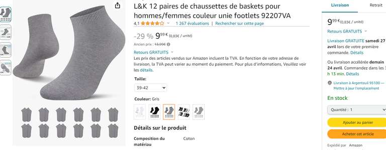 Lot de 12 Paires De Chaussettes Pour Hommes/femmes Couleur Unie - Taille 39-42 (Vendeur Tiers)