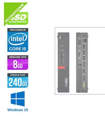 Mini-PC de bureau Lenovo ThinkCentre M710q - i5-7500T, 8Go RAM, 240Go SSD, Windows 10 (Reconditionné) + 2 ans de garantie vendeur