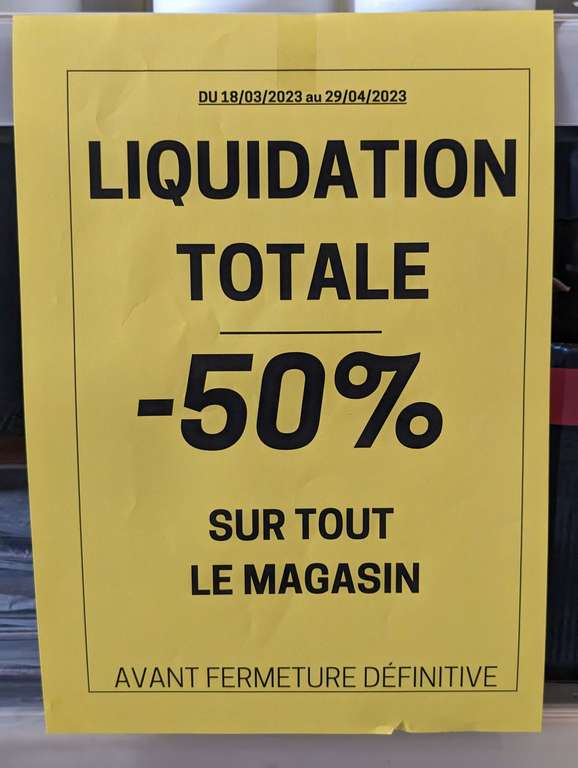 Liquidation totale -50% sur tout magasin - Vauxbuin (02)