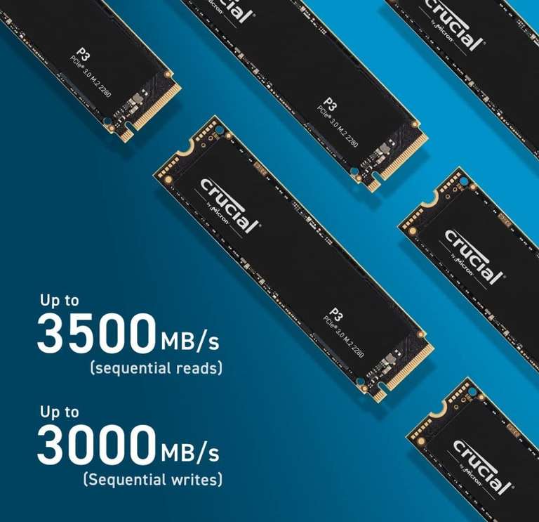 SSD NVMe M.2 PCIe 3.0 Crucial P3 CT2000P3SSD8 - 2 To, 3D NAND, Jusqu’à 3500 Mo/s