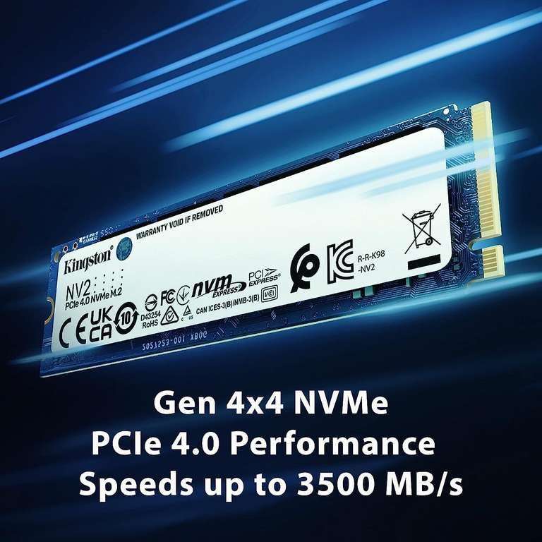 SSD interne M.2 NVMe 4.0 Kingston NV2 - 2 To, QLC 3D, Jusqu'à 3500-2800 Mo/s (+ 5.50€ en RP)