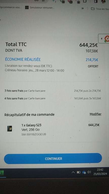 [Adhérent Macif/The corner] Smartphone 6.1" Samsung Galaxy S23 - 256 Go (via ODR de 100€)