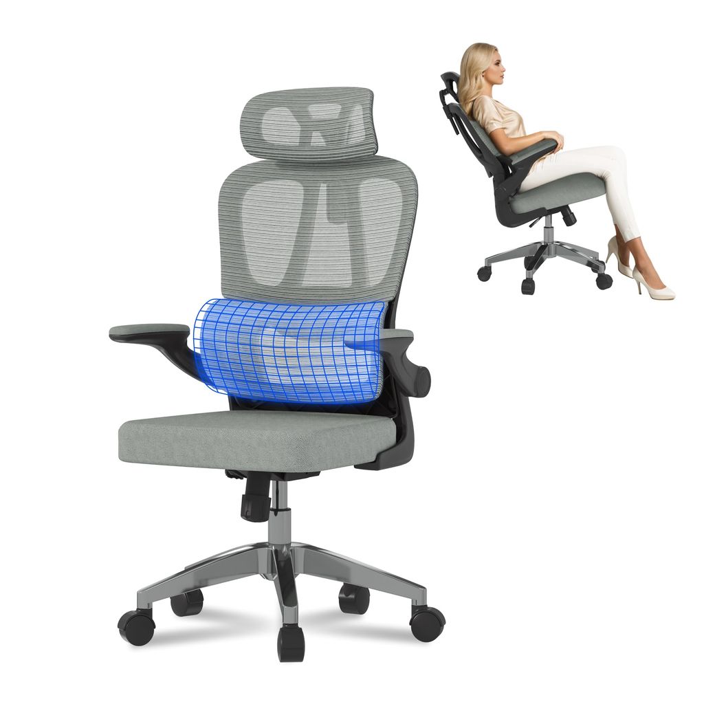 Chaise de Bureau Ergonomique Flexispot OC3 Lite - Dossier Mesh réglable en hauteur, Accoudoirs 2D, Gris - Vendeur Flexispot