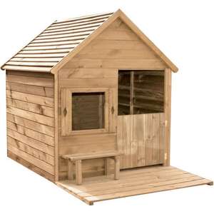 Cabane en bois traité avec terrasse et banc pour enfant Heidi (1.23x1.69x1.58 m) - Soulet.com
