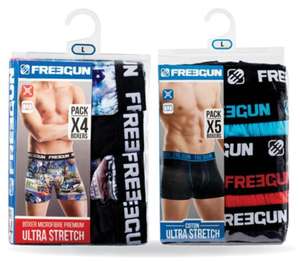 Lot de 5 boxers Freegun unis ou lot de 4 boxers fantaisie - en coton Ultra Strech (du S au XXL)