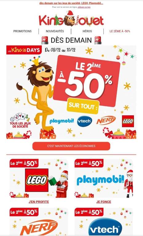 -50% sur le 2ème Lego, Nerf, Playmobil, Vtech