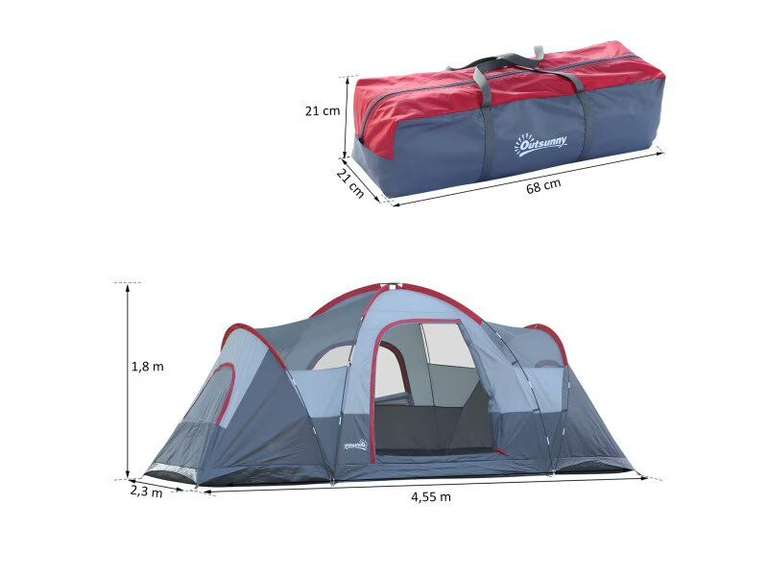 Tente de camping familiale 5-6 pers. - Grande porte + 3 fenêtres, dim. 4,55L x 2,3l x 1,8h m, fibre verre polyester, Oxford